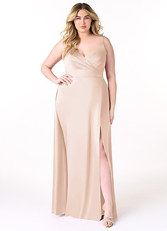 Azazie Dalilah Bridesmaid Dresses Blushing Pink A-Line V-Neck Pleated Stretch Satin Dress image6