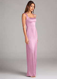 Azazie Flori Bridesmaid Dresses Candy Pink Sheath Side Slit Stretch Satin Dress image3