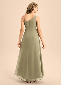 Azazie Brooke Junior Vestido de Musgo Verde de Gasa de Corte en A con Corte Lateral image2