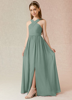 Azazie Jiya Junior Burgundy A-Line Pleated Chiffon Dress image1