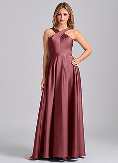 Azazie Dixie Bridesmaid Dresses Desert Rose A-Line Pleated Stretch Satin Dress image1