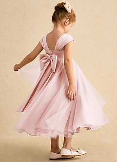 Azazie Chickadee Robe Demoiselle D'honneur Fillette Robe Princesse en Mat Satiné Encolure en Forme de Cœur Rose Pâle image1