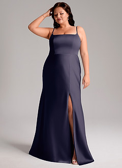 Azazie Lidia Jurken voor bruidsmeisjes Jurk van Stretch Satijn met Zeemeermin Zijsplit Stormachtig image1