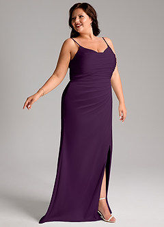 Azazie Deandra Bridesmaid Dresses Grape Mermaid Pleated Stretch Satin Dress image11