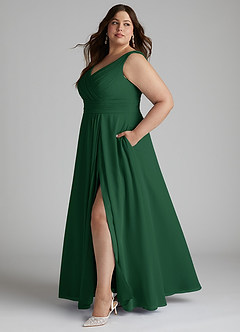 Azazie Karina Bridesmaid Dresses Dark Green A-Line Pleated Chiffon Dress image7