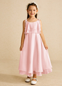 Azazie Temi Flower Girl Dresses Blushing Pink A-Line Spaghetti Strap Chiffon Dress image4