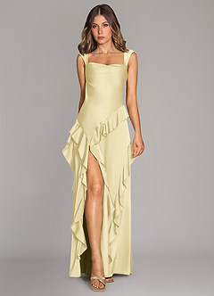 Azazie Sloane Vestidos de damas de honor Vestido de Sorbete De Limón de Satén Elástico de Corte en A con Escote de Corazón image1