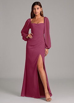 Azazie Brixley Bridesmaid Dresses Mulberry Mermaid Long Sleeve Chiffon Dress image6