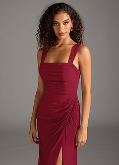 Azazie Jesaphine Bridesmaid Dresses Burgundy Sheath Bow Chiffon Dress image7
