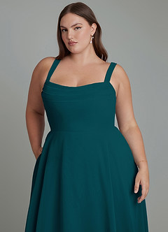 Azazie Shaude Vestidos de damas de honor Vestido Pino de Gasa de Línea A con Plisado image12