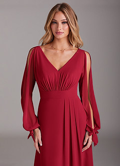 Azazie Matilda Bridesmaid Dresses Scarlet A-Line Long Sleeve Chiffon Dress image6