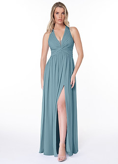 Azazie Jaclyn Bridesmaid Dresses Moody Blue A-Line Pleated Chiffon Dress image1