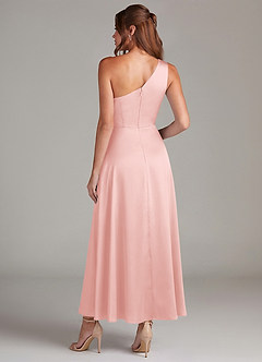 Azazie Brooke Robes de demoiselle d'honneur Robe Trapèze en Satin extensible Une épaule Rose Poudré image7