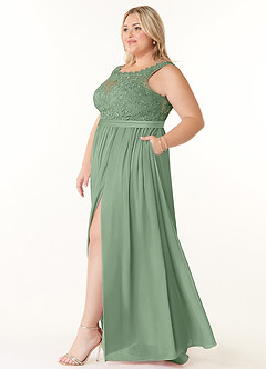 Azazie Elly Bridesmaid Dresses Matcha A-Line Lace Scoop Neck Chiffon Dress image8