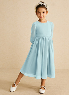 Azazie Lolo Abiti da Ragazza di Fiori Abito A-Line in Chiffon Con Maniche Sea Glass image2