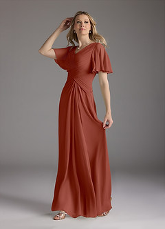 Azazie Morning Glory Mother of the Bride Dresses Auburn A-Line V-Neck Ruched Chiffon Dress image4