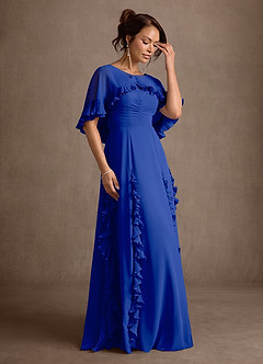 Azazie Darla vestidos de madre de la novia Vestido Azul Real de Gasa de Corte en A con Drapeado image5