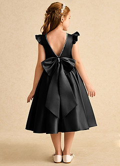 Azazie Dumpling Flower Girl Dresses Black A-Line Bow Matte Satin Dress image1