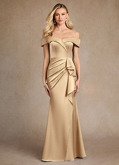 Azazie Laredo Moeder van de bruid jurken Zeemeermin Jurk van Stretch Satijn Off the Shoulder Champagne image1