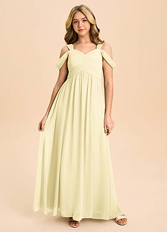 Azazie Lianne Junior Lemon Sorbet A-Line Off the Shoulder Chiffon Dress image2
