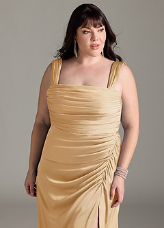 Azazie Jesaphine Brautjungfernkleider Etui Schleifen Stretch-Satin Kleid Gold image12