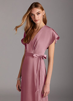 Azazie Nico Final Sale Vintage Mauve A-Line V-Neck Stretch Satin Dress image6