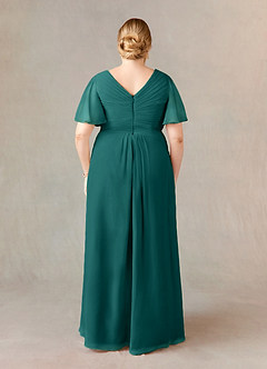 Azazie Morning Glory Kleider für die Brautmutter A-Linie V-Hals Gerüscht Chiffon Kleid Pfau image6