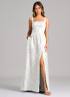 Azazie Debra Bridesmaid Dresses White A-Line with Pockets Floral Burnout Dress image5
