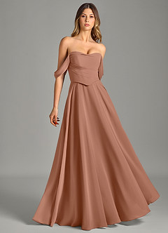 Azazie Chelsey Abiti da Damigella Abito Convertibile A-Line in Chiffon a Spalla Scoperta Bronzo image1