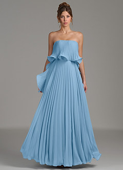 Azazie Alexia Bridesmaid Dresses Steel Blue A-Line Ruched Chiffon Dress image4