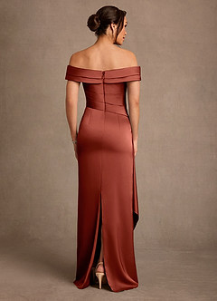 Azazie Beah Mother of the Bride Dresses Terracotta Sheath Off the Shoulder Stretch Satin Dress image3