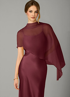 Azazie Jaleesa Bridesmaid Dresses Merlot A-Line High Neck Stretch Satin Dress image2