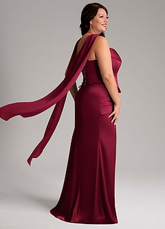 Azazie Sorrel Bridesmaid Dresses Burgundy Mermaid Strapless Stretch Satin Convertible Dress image11