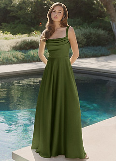 Azazie Shaude Brautjungfernkleider A-Linie Plissee Stretch-Satin Kleid Olivgrün image4