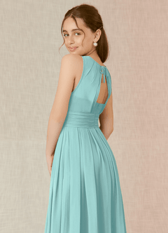 Azazie Bibiane Junior Aqua A-Line Pleated Chiffon Dress image8