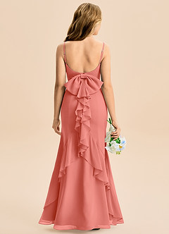 Azazie Lioren Junior Salmon Pink Mermaid Bow Chiffon Dress image5