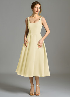 Azazie Amalie Bridesmaid Dresses Lemon Sorbet A-Line Pleated Chiffon Dress image4
