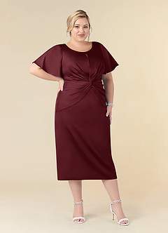 Azazie Everlyn Mother of the Bride Dresses Cabernet Sheath Pleated Stretch Satin Dress image6
