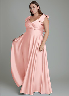 Azazie Leilani Bridesmaid Dresses Powder Pink A-Line Ruched Stretch Satin Dress image13