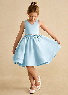Azazie Julietta Flower Girl Dresses Sky Blue Ball-Gown Convertible Tulle Dress image4
