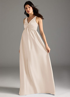 Azazie Yetta Abiti da damigella d'onore premaman Abito A-Line Plissettato Raso Elasticizzato Floor-Length image6