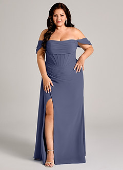 Azazie Amyra Bridesmaid Dresses Stormy Sheath Off the Shoulder Chiffon Convertible Dress image13