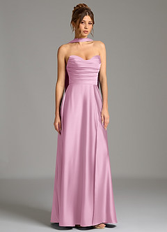 Azazie Ayla Abiti da Damigella Abito A-Line in Raso Elasticizzato Corsetto Rosa Confetto image4