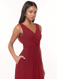 Azazie Karina Bridesmaid Dresses Pomegranate A-Line Pleated Chiffon Dress image5