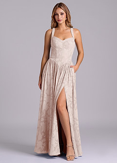 Azazie Francis Robes de demoiselle d'honneur Robe Trapèze en Blumen-Burnout Corset Rose Pâle image1