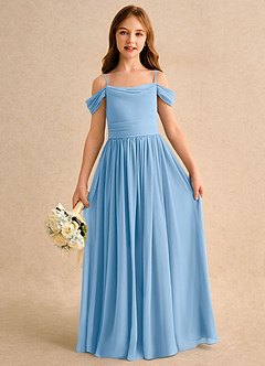 Azazie Shia Girls Formal 플라워 걸 드레스 A라인 오프 숄더 쉬폰 플로어 길이 드레스 image2