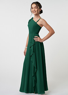 Azazie Aidy Junior Emerald A-Line Bow Chiffon Dress image3