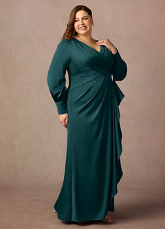 Azazie Petrina Mère de la mariée Robes Robe Sirène en Satin extensible Plissé Vert Pin image4