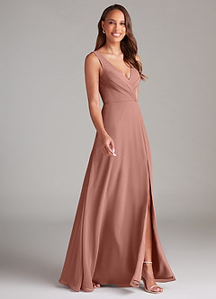 Azazie Nelly Robes de demoiselle d'honneur Robe Trapèze en Mousseline de soie Plissée Rose De Cèdre image3