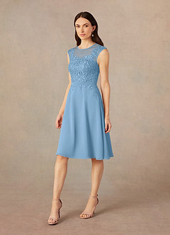 Azazie Klaus Mother of the Bride Dresses Steel Blue A-Line Scoop Sequins Chiffon Dress image4
